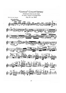 Fantasia on Themes from 'Carmen' by Bizet, Op.25: Arrangement for violin and piano – solo part by Pablo de Sarasate