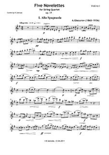 Five Novelettes for String Quartet, Op.15: Complete score – parts by Alexander Glazunov