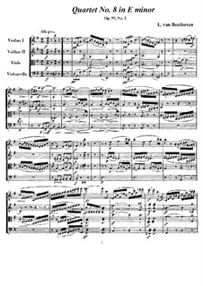 String Quartet No.8 in E Minor 'Rasumowsky-Quartet', Op.59 No.2: Full score and parts by Ludwig van Beethoven