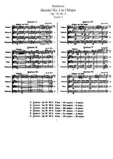 Quartet No.1 in F Major: Violin I part by Ludwig van Beethoven