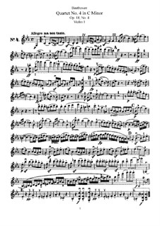Quartet No.4 in C Minor: Violin I part by Ludwig van Beethoven