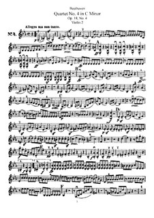 Quartet No.4 in C Minor: Violin II part by Ludwig van Beethoven