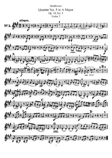 Quartet No.5 in A Major: Violin II part by Ludwig van Beethoven