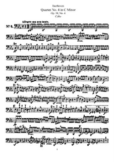 Quartet No.4 in C Minor: Cello part by Ludwig van Beethoven