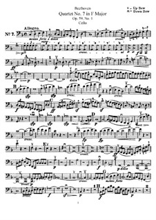 String Quartet No.7 in F Major, Op.59 No.1: Cello part by Ludwig van Beethoven