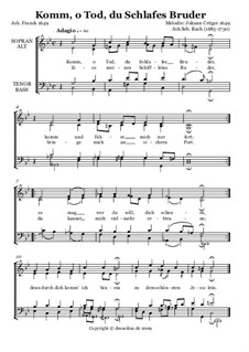 Komm, o Tod, du Schlafes Bruder: For mixed choir by Johann Sebastian Bach