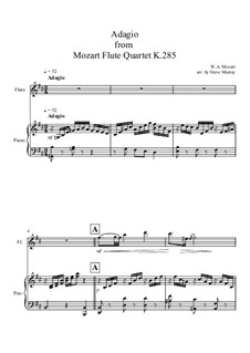 Quartet for Flute and Strings No.28 in D Major, K.285: Adagio, for flute and piano by Wolfgang Amadeus Mozart
