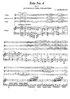 Trio for Clarinet, Cello and Piano No.4 'Gassenhauer' , Op.11: Full score and parts by Ludwig van Beethoven