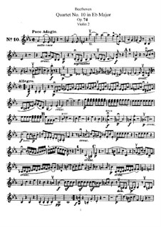 String Quartet No.10 in E Flat Major 'Harp', Op.74: Violin II part by Ludwig van Beethoven