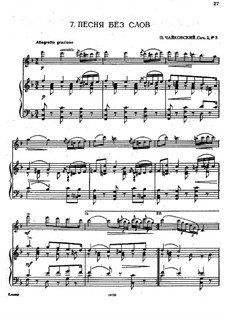 Souvenir de Hapsal, TH 125 Op.2: No.3 Song without Words, for flute and piano by Pyotr Tchaikovsky