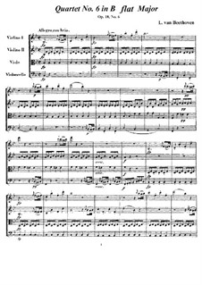 Quartet No.6 in B Flat Major: Full score and parts by Ludwig van Beethoven