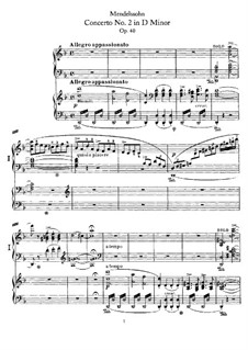 Concerto for Piano and Orchestra No.2 in D Minor, Op.40: Version for two pianos four hands by Felix Mendelssohn-Bartholdy