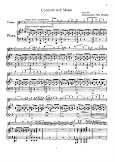 Concerto for Violin and Orchestra in E Minor, Op.64: Version for violin and piano by Felix Mendelssohn-Bartholdy