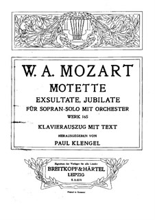 Exsultate, jubilate, K.165: Piano-vocal score by Wolfgang Amadeus Mozart