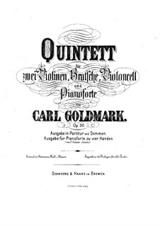 Piano Quintet No.1 in B Flat Major, Op.30: Full score by Karl Goldmark
