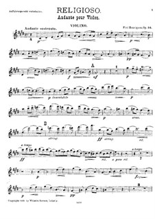 Religioso (Andante), for Violin and Piano, Op.34: Solo part by Valdemar Fini Henriques