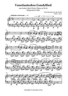 Songs without Words, Op.19b: No.6 Venezianisches Gondellied (Venetian Gondola Song) by Felix Mendelssohn-Bartholdy