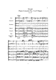 Concerto for Piano and Orchestra No.1 in F Major, K.37: Full score by Wolfgang Amadeus Mozart