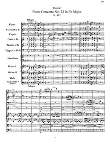 Concerto for Piano and Orchestra No.22 in E Flat Major, K.482: Full score by Wolfgang Amadeus Mozart