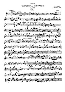 String Quartet No.22 in B Flat Major, K.589: Violin I part by Wolfgang Amadeus Mozart