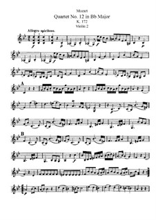 String Quartet No.12 in B Flat Major, K.172: Violin II part by Wolfgang Amadeus Mozart