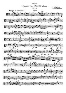String Quartet No.17 in B Flat Major 'Hunt' , K.458: Viola part by Wolfgang Amadeus Mozart