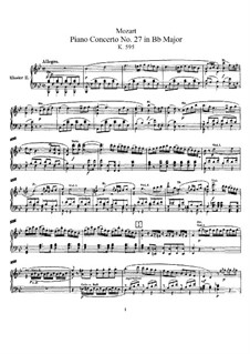 Concerto for Piano and Orchestra No.27 in B Flat Major, K.595: Arrangement for two pianos four hands by Wolfgang Amadeus Mozart