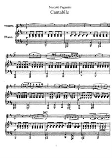 Cantabile for Violin and Guitar (or Piano), MS 109 Op.17: Score, solo part by Niccolò Paganini