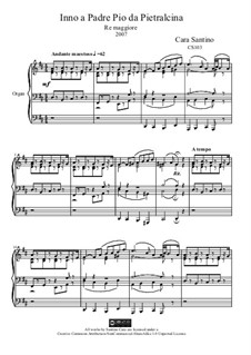 Hymn to Padre Pio from Pietralcina, for organ, CS103: Hymn to Padre Pio from Pietralcina, for organ by Santino Cara