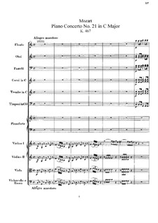 Concerto for Piano and Orchestra No.21 in C Major, K.467: Full score by Wolfgang Amadeus Mozart