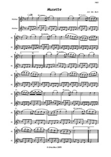 No.22 Musette in D Major, BWV Anh.126: For two violins by Johann Sebastian Bach