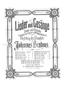 Five Songs, Op.72: Complete set by Johannes Brahms