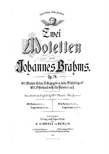 Two Motets, Op.74: Vocal score by Johannes Brahms