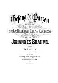 Song of the Fates, Op.89: Song of the Fates by Johannes Brahms