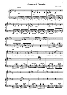 L'elisir d'amore (The Elixir of Love): Act II, Romance Nemorino 'Una furtiva lagrima', for tenor and piano by Gaetano Donizetti