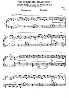 Two Preludes and Mazurka for Piano, Op.42: For a single performer by Anatoly Lyadov