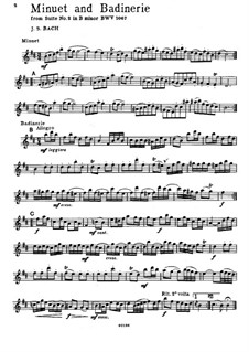 Minuet and Badinerie: For volin and piano – solo part by Johann Sebastian Bach
