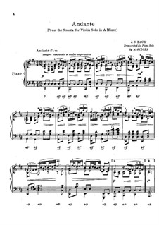 Sonata for Violin No.2 in A Minor, BWV 1003: Andante. Arrangement for piano by Johann Sebastian Bach