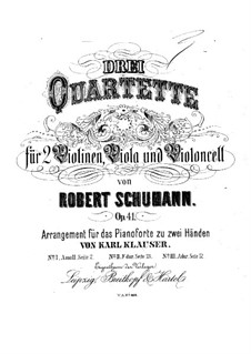 Three String Quartets, Op.41: Quartet No.1. Version for piano by Robert Schumann