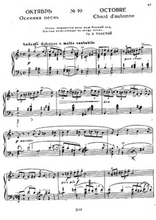 No.10 October (Autumn Song): For piano by Pyotr Tchaikovsky