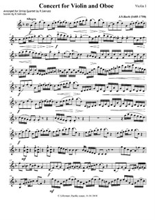 Concerto for Violin, Oboe and Strings No.1 in C Minor, BWV 1060r: Arrangement for string quartet – parts (D Minor) by Johann Sebastian Bach