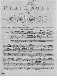 The Celebrated Death Song of the Cherokee Indians: For violin, flute, voice and basso continuo by John Hunter