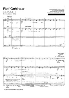 Sonnet for mixed choir (8, 8, 8, 8): Sonnet for mixed choir (8, 8, 8, 8) by Rolf Gehlhaar