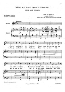Carry Me Back to Old Virginny: Piano-vocal score by James A. Bland