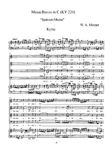 Mass No.9 in C Major (Missa brevis No.5) 'Sparrow', K.220: For voices and piano by Wolfgang Amadeus Mozart