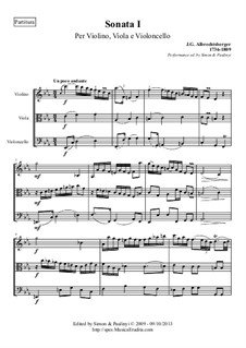 Trio Sonata for Violin, Viola and Cello (or Bassoon) No.1 in C Minor: Performance edition, full score and parts by Johann Georg Albrechtsberger