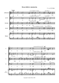 Jesu dulcis memoria: Piano-vocal score by Tomás Luis de Victoria