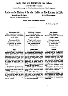 Lélio, or the Return to Life, Op.14b: Piano-vocal score by Hector Berlioz