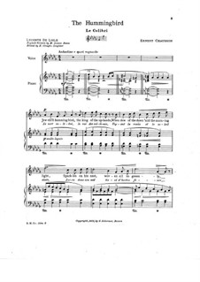 Seven Melodies for Voice and Piano, Op.2: No.7 Le colibri by Ernest Chausson