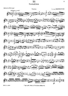 Sonatina in F Major: Version for violin and piano – violin part by Ludwig van Beethoven